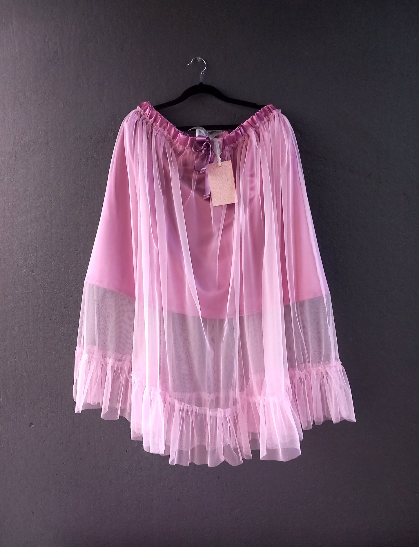 Tulle skirt with ruffle hem, pink/heather